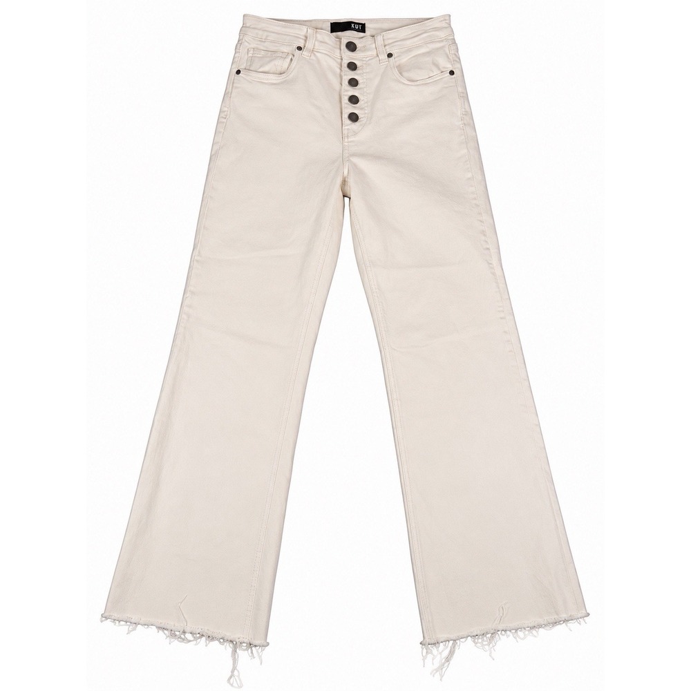 KUT from the Kloth Kelsey Fab Ab Ankle Flare 6 Cropped Jeans Stretch Ivory
